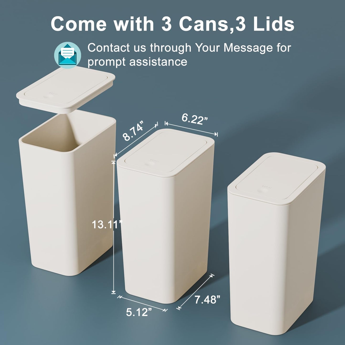 N. NETDOT 3 Pack 10L / 2.6 Gallon Small Trash Can with Lid, Bathroom Garbage Can with Pop-Up Lid