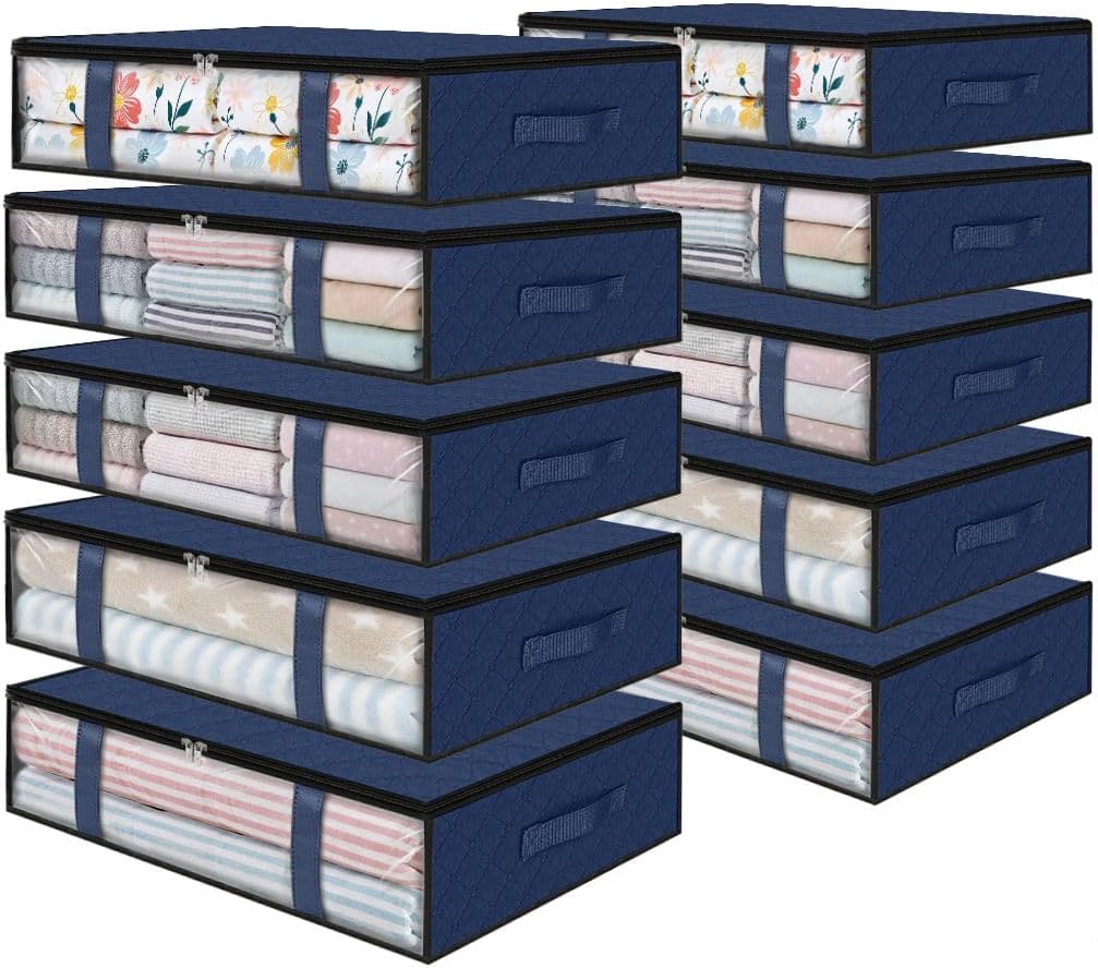 StorageRight Under Bed Storage Bins, 10-Pack 40L Foldable Fabric Storage Bags with Transparent