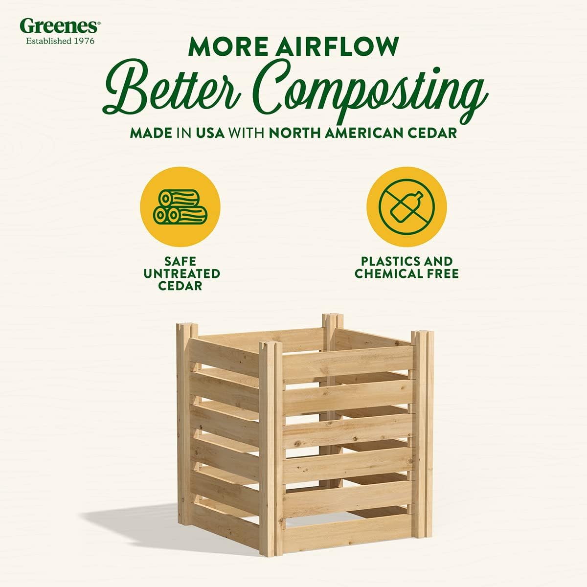 Greenes Fence Cedar Wood Composter, 24" W x 24" L x 31" H / 77.3 Gallons - Made in USA with North