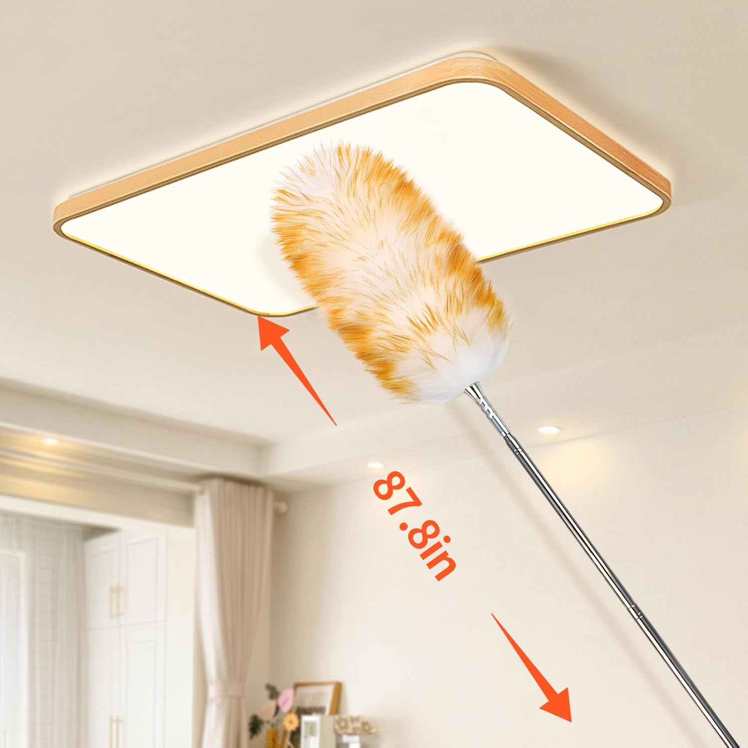 Feathers Duster,Long Telescoping Lambswool Dusters with Stainless Steel Extension Pole Up to 87.8"