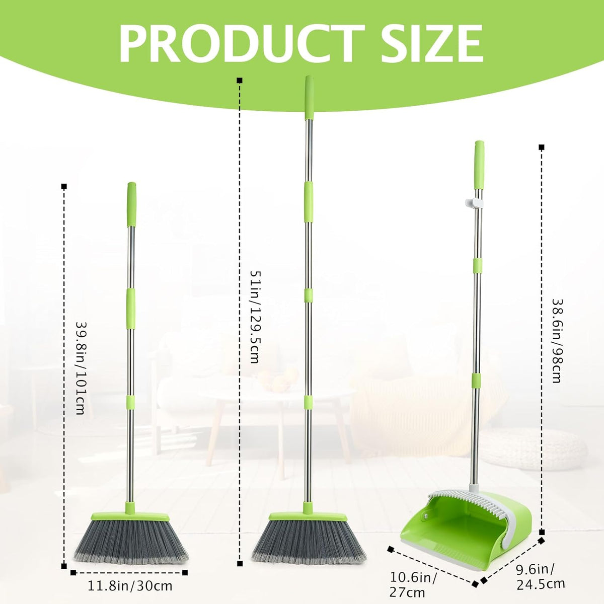 Broom and Dustpan Set, Dustpans with Broom Combo for Home, Heavy Dust Broom and Dustpan Combo, Long