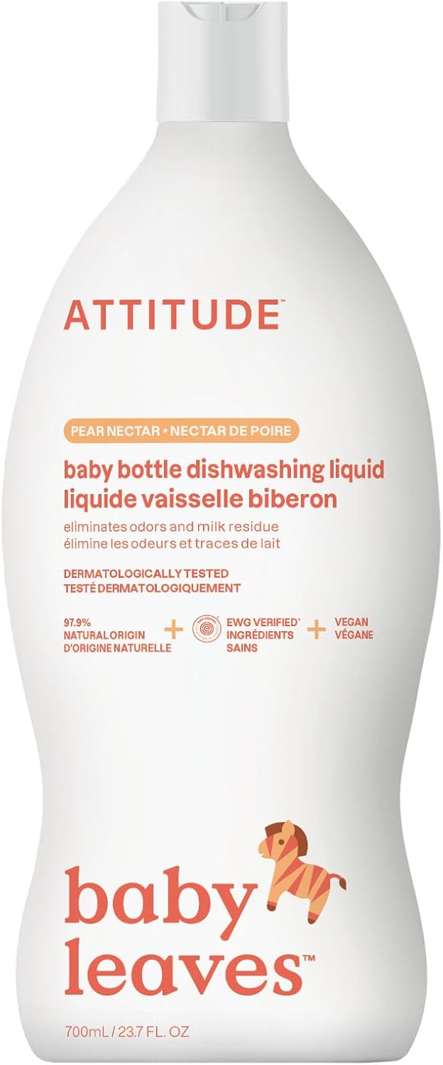 ATTITUDE Baby Dish Soap and Bottle Cleaner, EWG Verified Dishwashing Liquid, No Added Dyes or