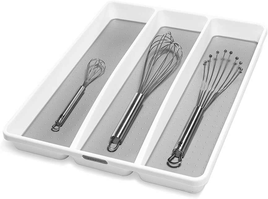 madesmart Classic Large Utensil Tray, Soft Grip, Non-Slip Kitchen Drawer Organizer, 3 Compartments
