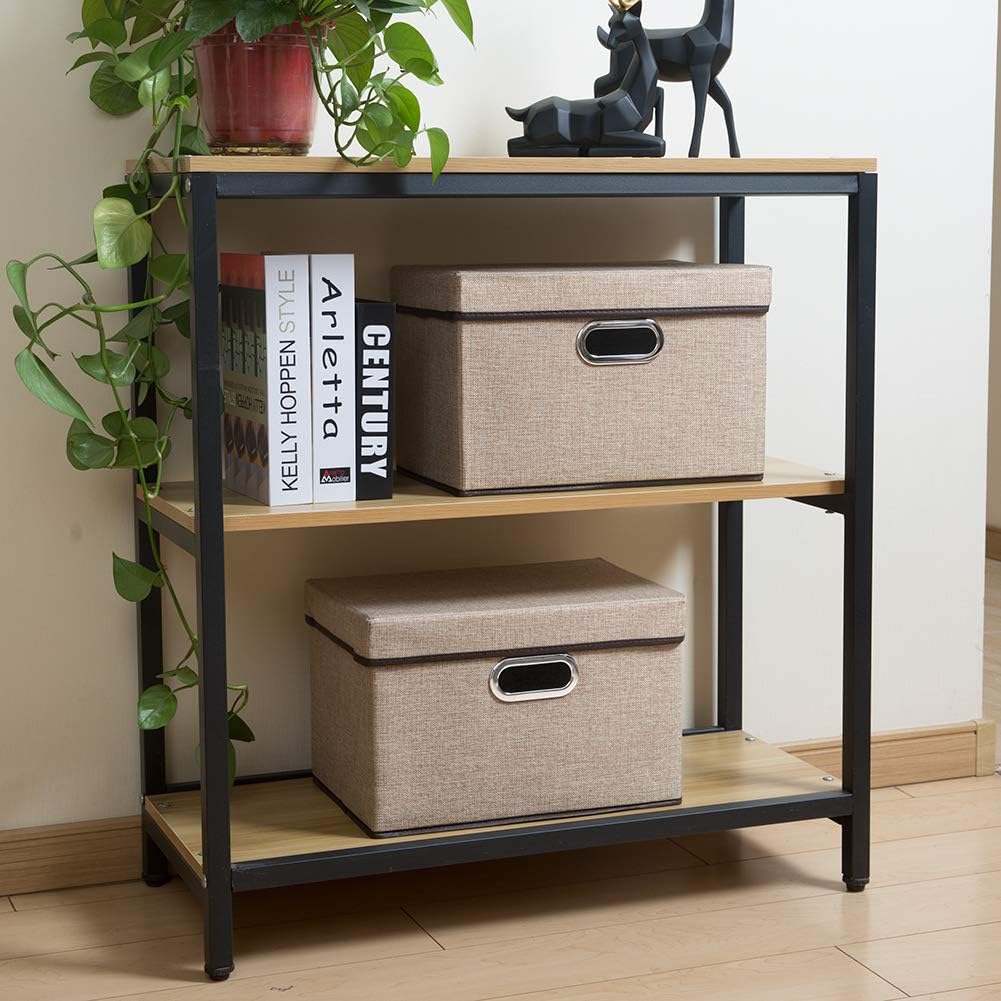 PRANDOM Collapsible Storage Cubes with Lids [3-Pack] Jute Fabric Foldable Storage Boxes Organizer