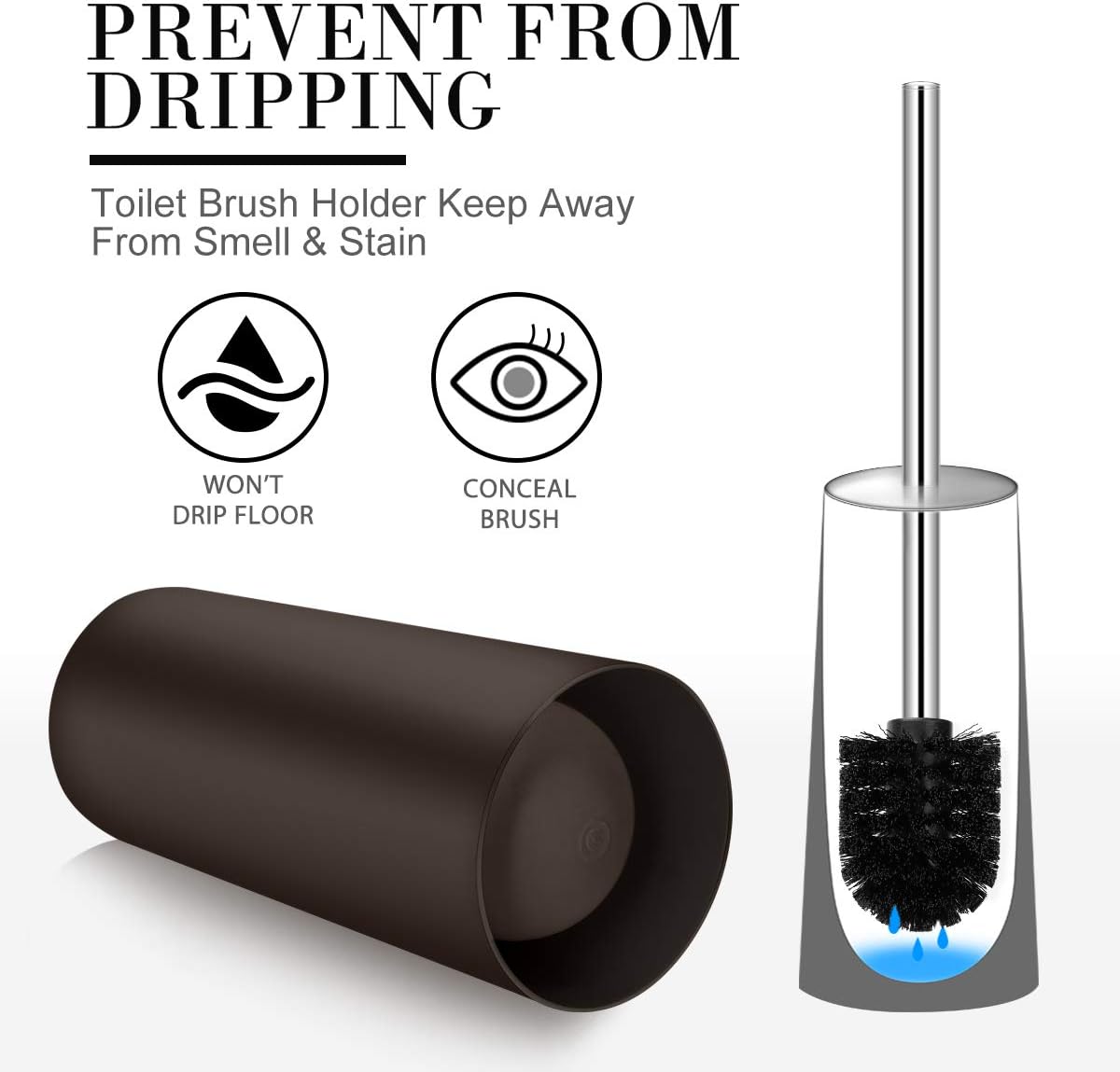 Toilet Brush and Holder, 2 Pack Toilet Brush with 304 Stainless Steel Long Handle, Toilet Bowl