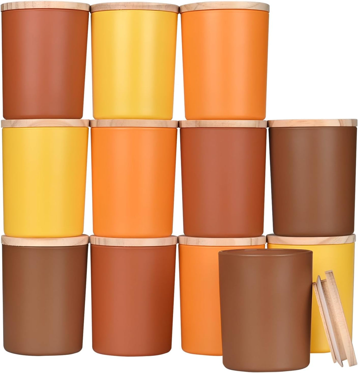 SHOWIN Thick Candle Jars for Making Candles 12 Pcs, 7 OZ Empty Jars with Wood Lids for Candle