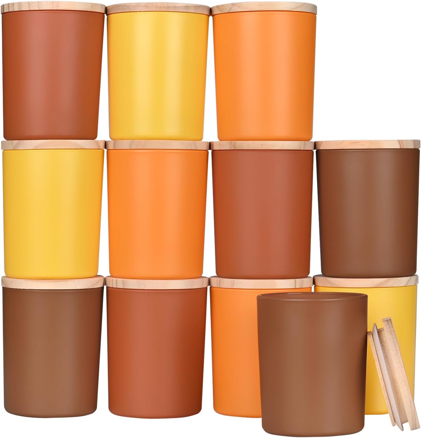SHOWIN Thick Candle Jars for Making Candles 12 Pcs, 7 OZ Empty Jars with Wood Lids for Candle