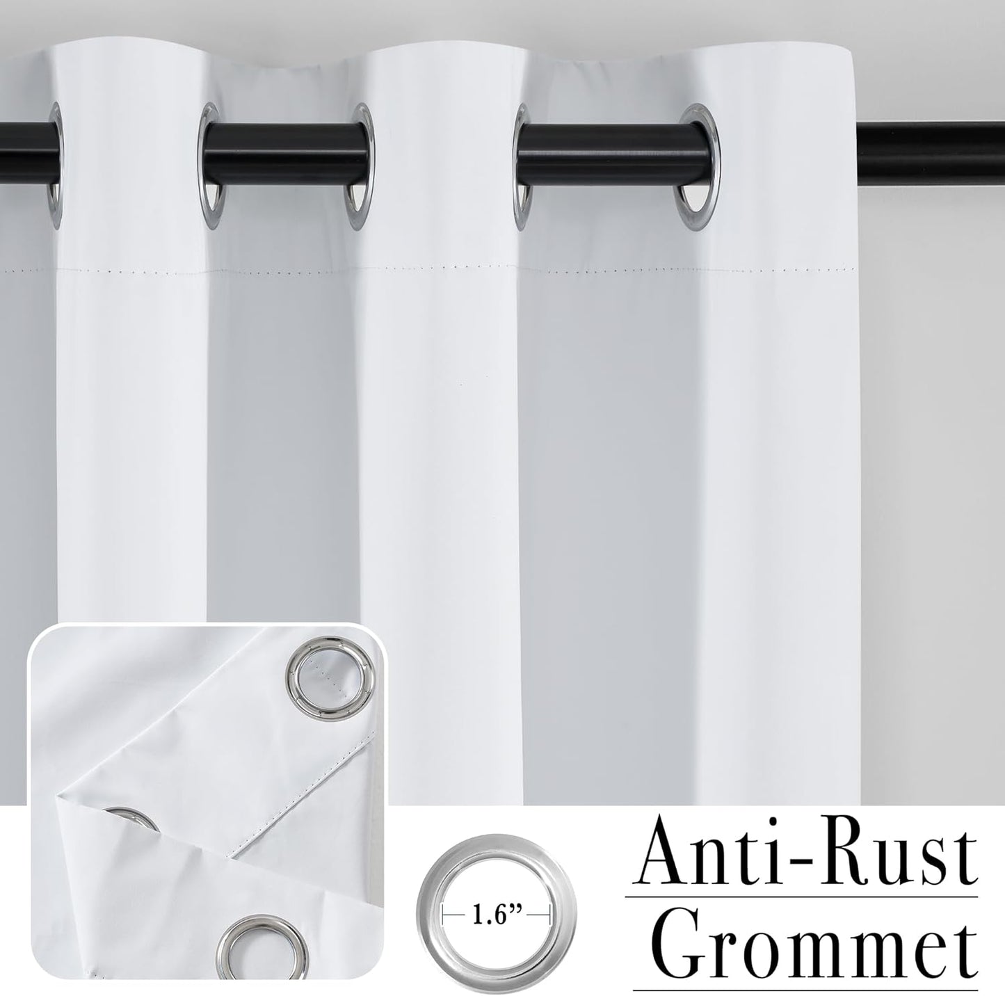 PONY DANCE White Total Blackout Curtains 84 inch Length 2 Panels Set, 100% Black Out Grommet