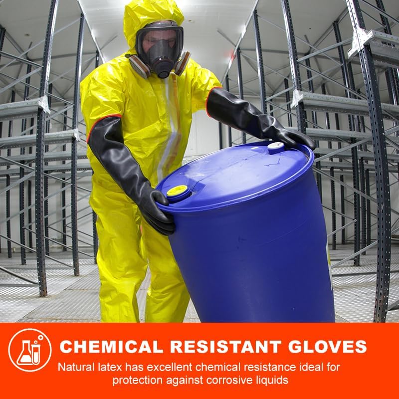 North Tower Heavy-Duty Latex Chemical Resistant Gloves - Reusable Long Rubber Dishwashing Gloves