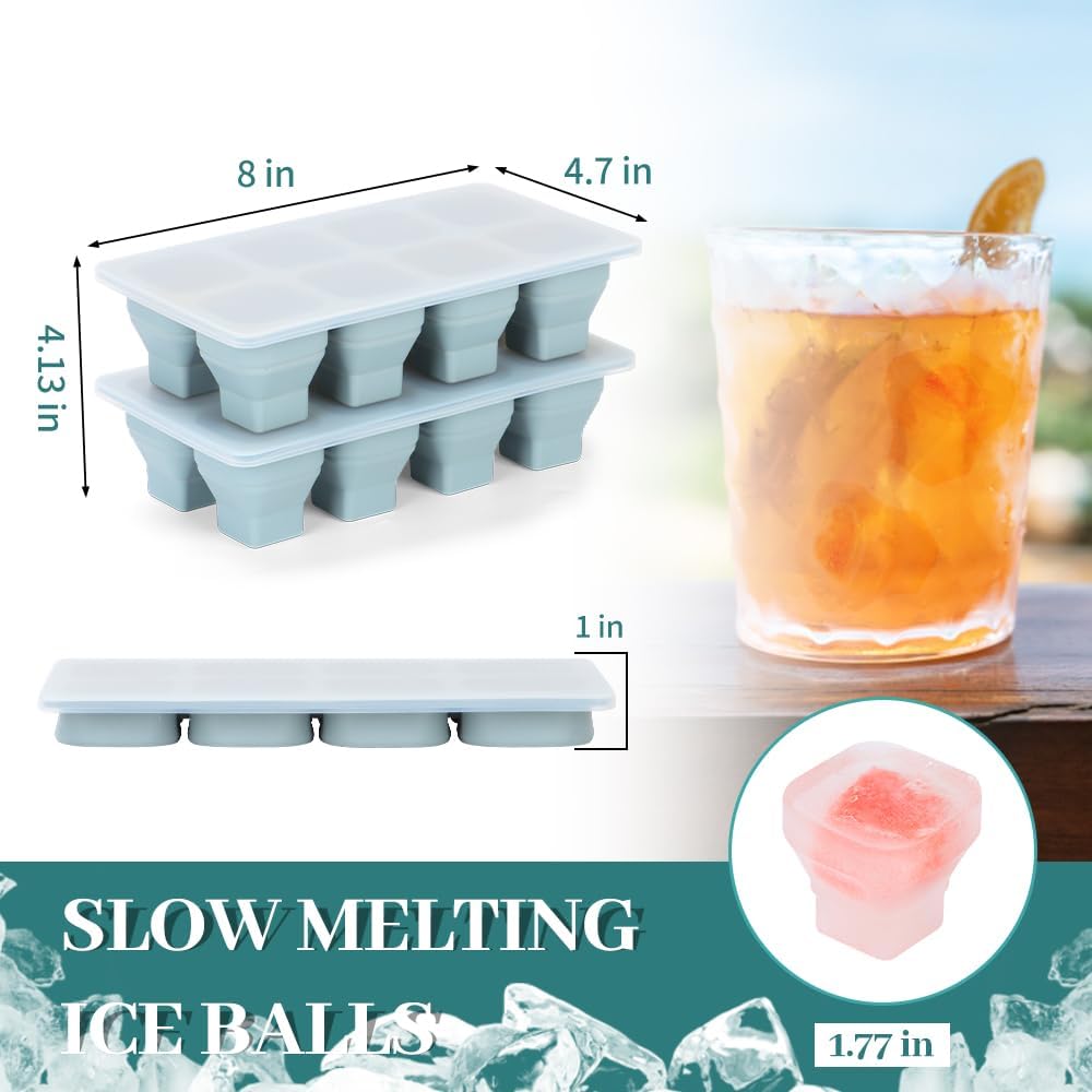 Foldable Ice Cube Trays, 2 Pack Folding Ice Cubes Maker Molds with Lid for Freezer, Easy-Release