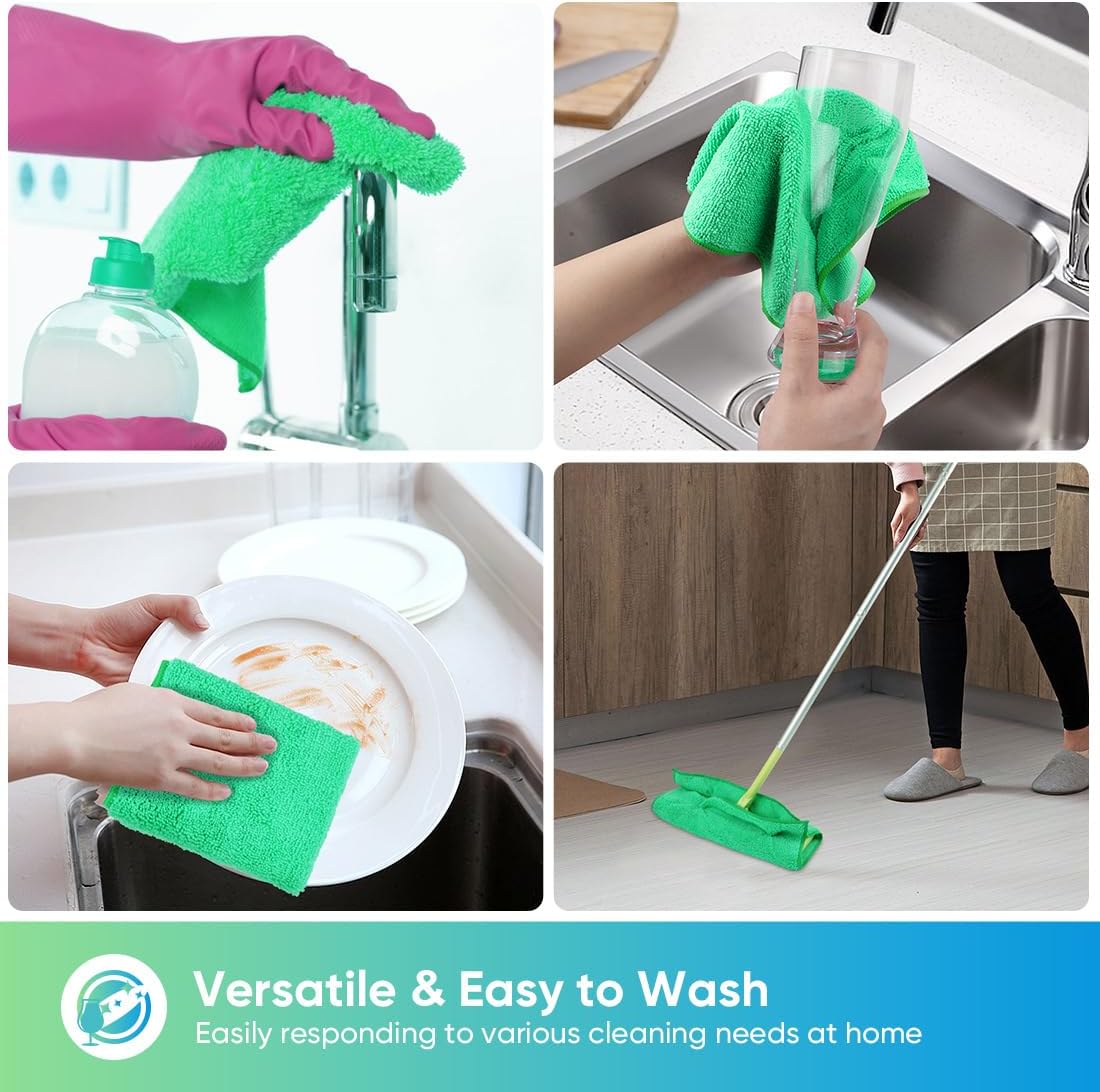 HOMEXCEL Green Microfiber Cleaning Cloth, 12 Pack Premium Microfiber Towels for Cars, Lint Free