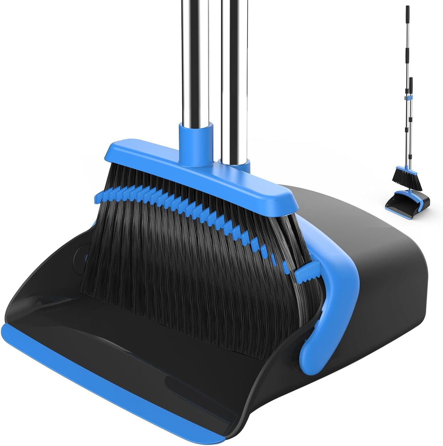 NACENA Broom and Dustpan Set, 52-in Long Adjustable Handle Broom Dustpan Combo with Dustpan Teeth
