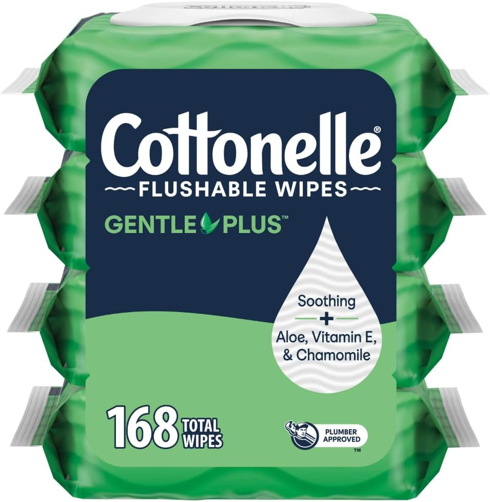 Cottonelle GentlePlus Flushable Wet Wipes with Aloe & Vitamin E, 4 Flip-Top Packs, 42 Wipes Per