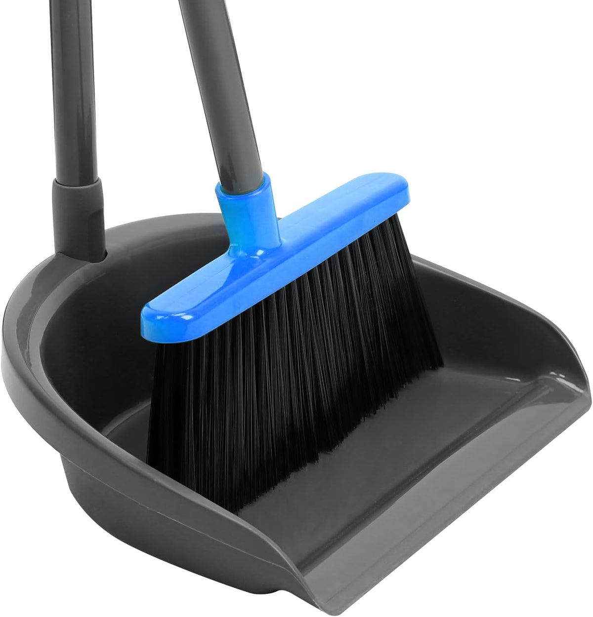 Broom and Dustpan Set ，Long Handle Broom with Upright Standing Dust pan for Indoor Outdoor Home