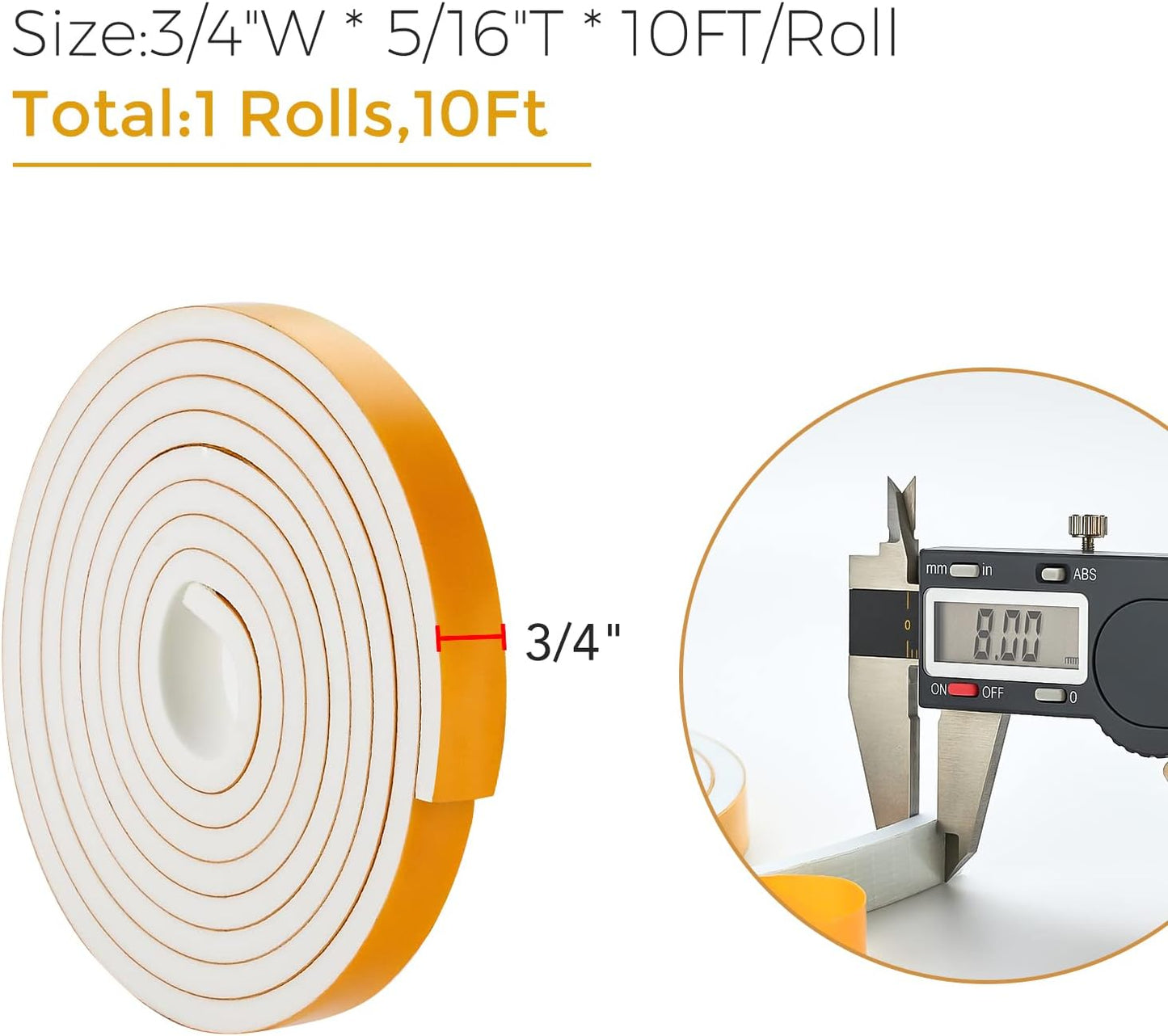 10 Feet Weather Stripping Door Seal, 3/4" Wide X 5/16" Thick Door Seal Strip High Density Foam Tape