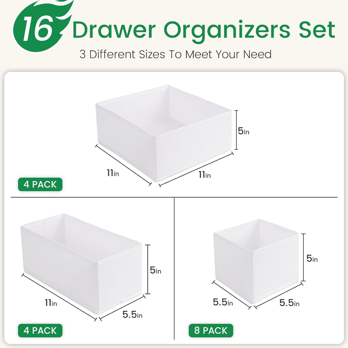 Criusia 16 Pack Underwear Drawer Organizer, Drawer Organizer Clothes, Foldable Cloth Storage Box