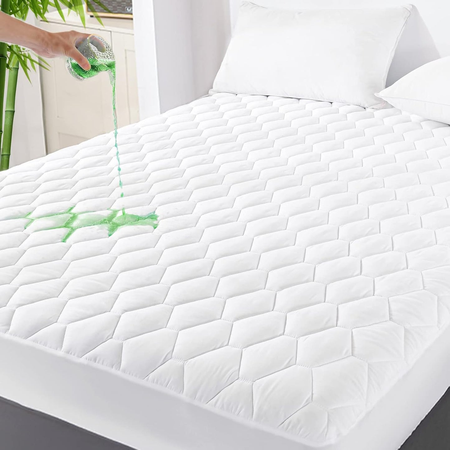 GRT Full Mattress Protector Waterproof, Rayon from Bamboo, Cooling Quilted Fitted Mattress Pad
