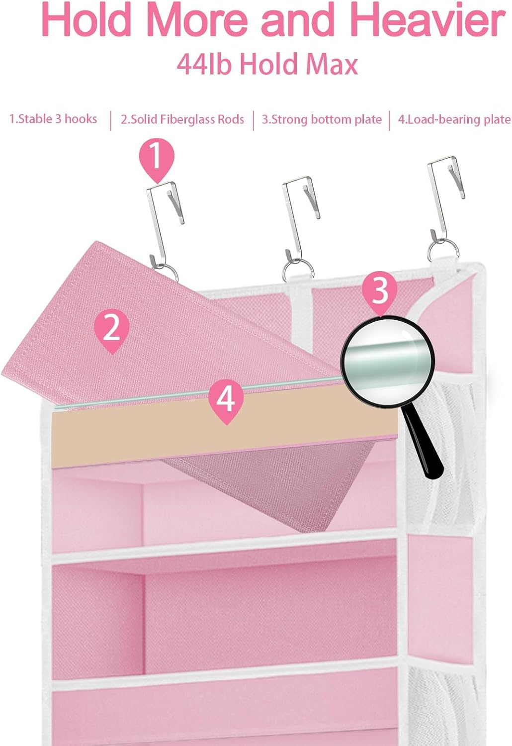 2 Pack Over The Door Storage Organizer with 5 Pockets 10 Mesh Pockets, 44 lbs Weight Capacity Door