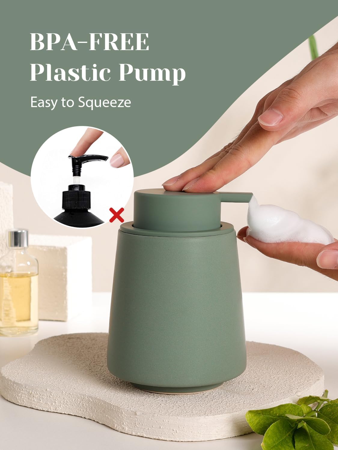 INGOFIN Ceramic Foaming Soap Dispenser -14 oz Foam Hand Soap Dispenser Bathroom Modern Refillable