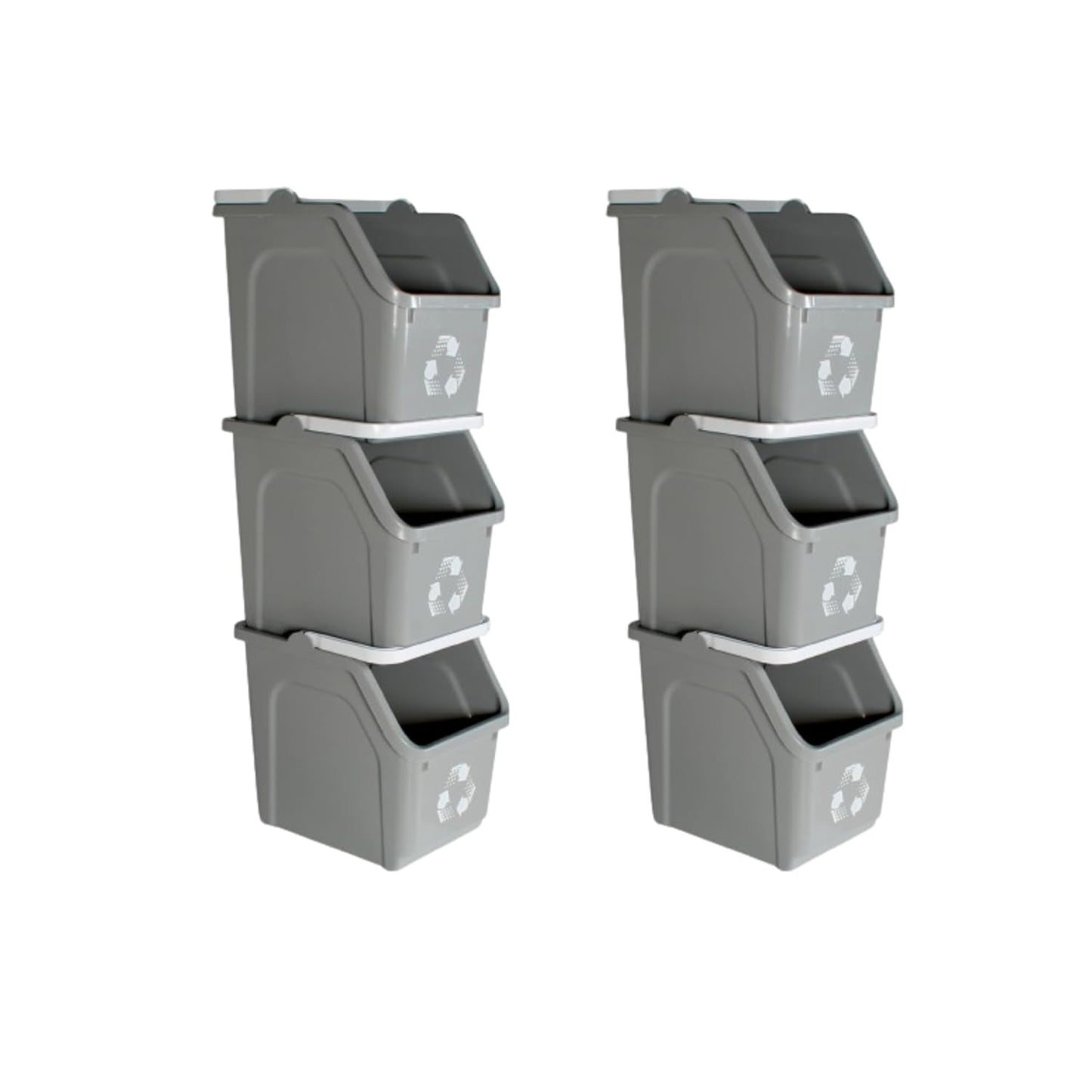 Multi Recycling Bin System with Three Stacking 6 Gallon Bins with Carrying Handles, Stackable and