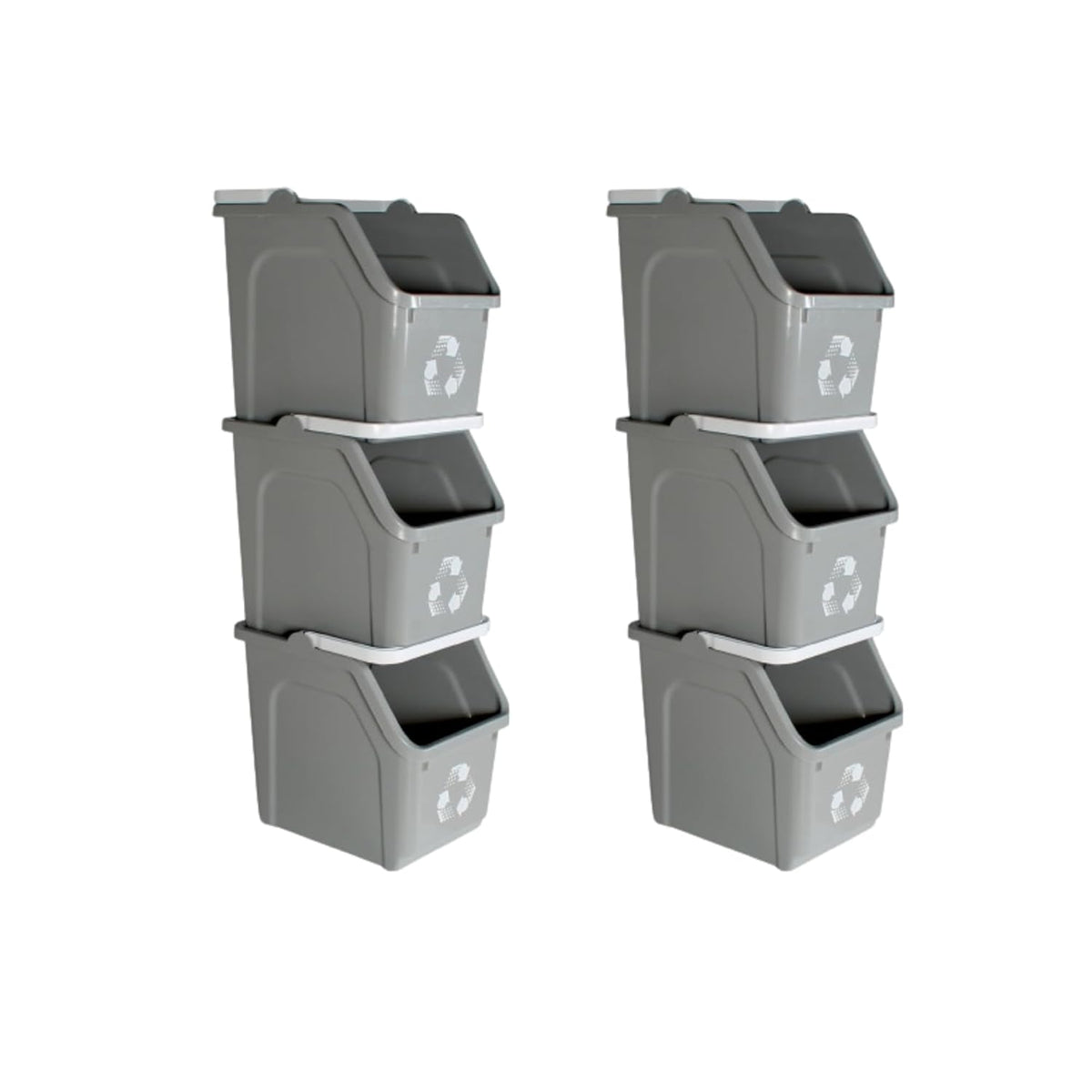 Multi Recycling Bin System with Three Stacking 6 Gallon Bins with Carrying Handles, Stackable and