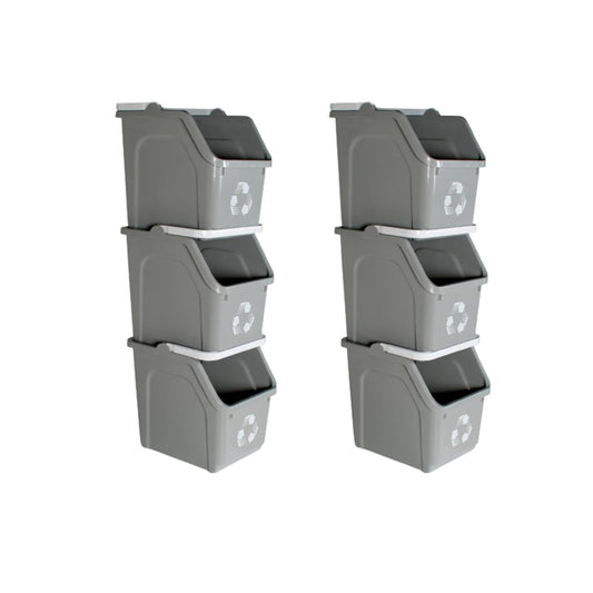 Multi Recycling Bin System with Three Stacking 6 Gallon Bins with Carrying Handles, Stackable and