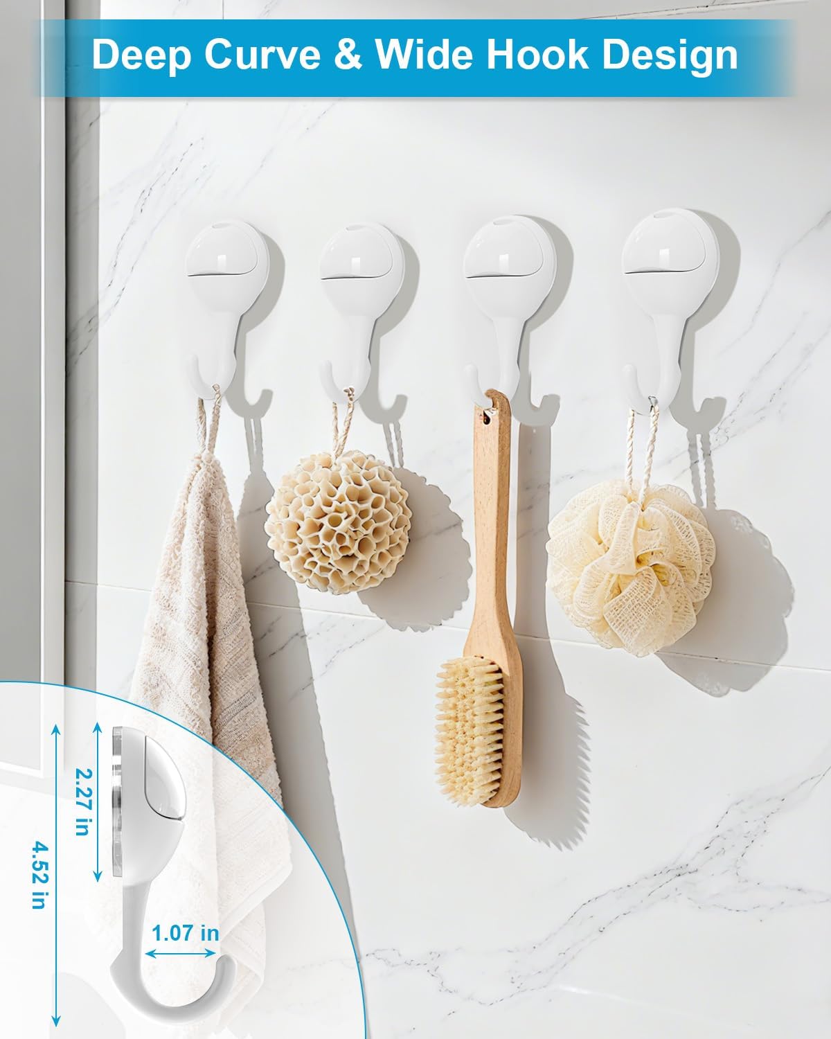 JOTPE 4-Pack Large Suction Cup Hooks for Shower, Removable Shower Hooks for Inside Showers with