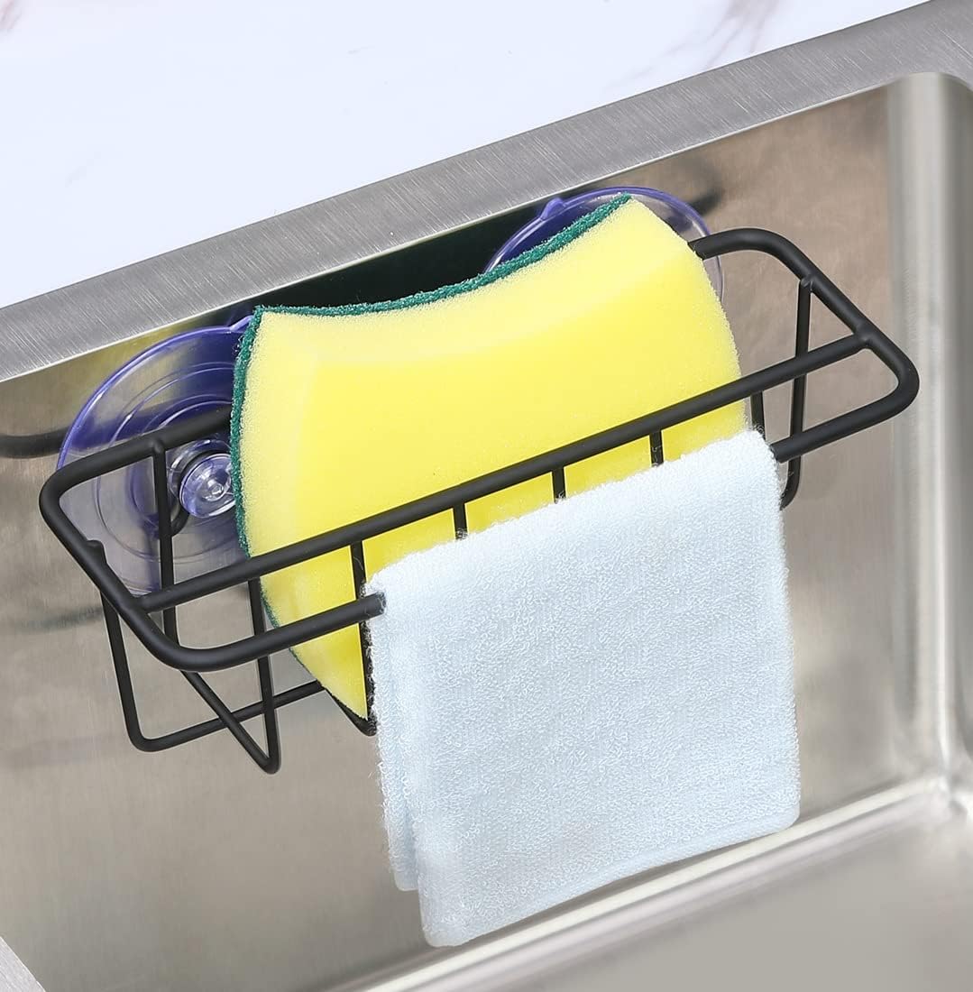 Sink Caddy Sponge Holder for Kitchen Sink Dish Cloth Hanger 2 Suspension Options(Suction Cups and