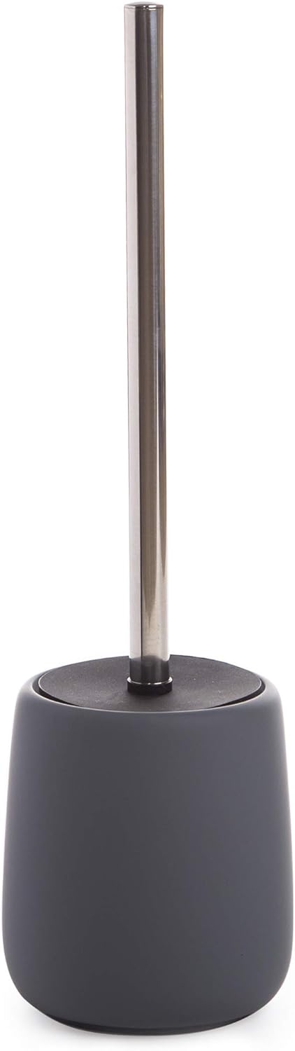 BINO | Toilet Brush with Holder Silicone Coated Ceramic, Grey | Toilet Bowl Brush and Holder Bowl |