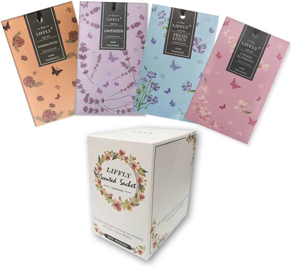 14 Packs Scented Sachets for Drawers and Closets Lavender Fresh Linen Sandalwood Cherry Blossoms 4