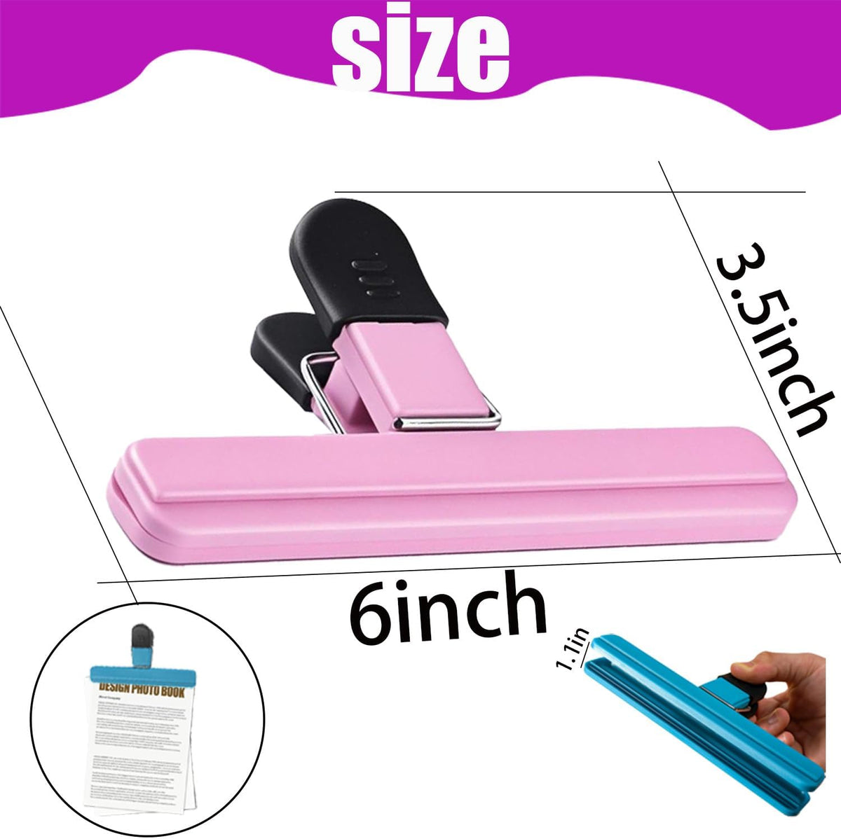 6 Pack Heavy Duty Bag Clip - Large Food Storage Clips for Chips, Snacks, Seal Bags - Durable