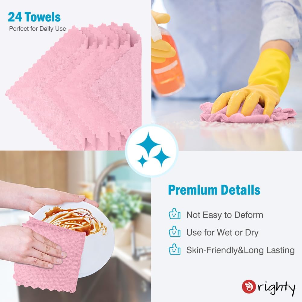 Orighty Microfiber Cleaning Cloth, 24 Pack Highly Absorbent Cleaning Supplies, Reusable Clean Rags