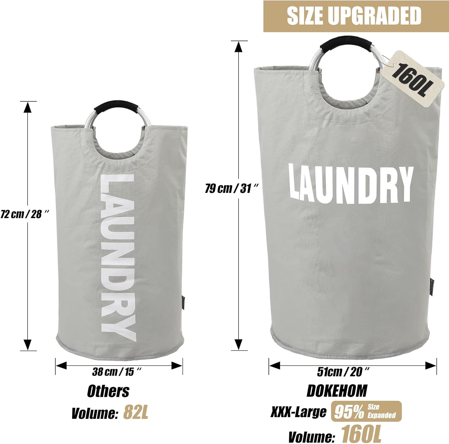 DOKEHOM 160L XX-Large Laundry Basket (7 Colors), Collapsible Laundry Bag, Foldable Laundry Hamper