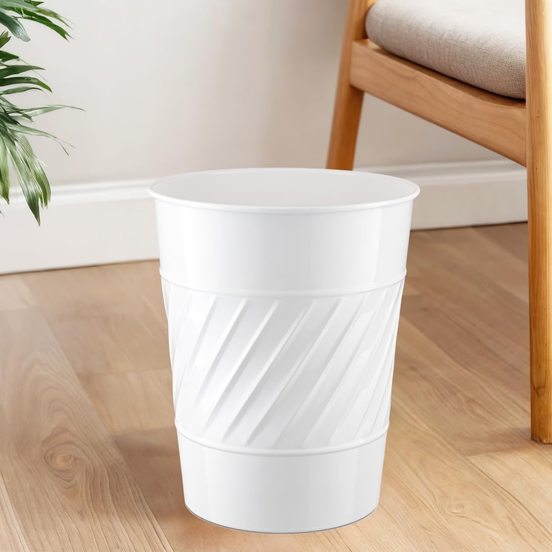 Monarch Abode White Handcrafted Wave Embossed Metal Wastebasket for Home Office Bedroom, Decorative