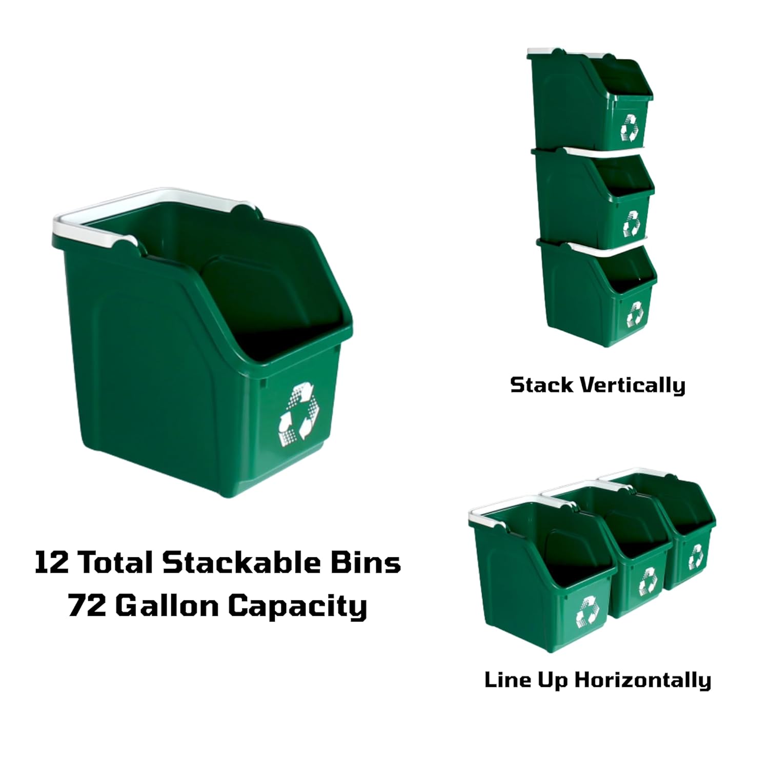 6 Gallon Stackable Recycling Bins for Homes, Garages, Offices Made of 100% Recycled Plastic