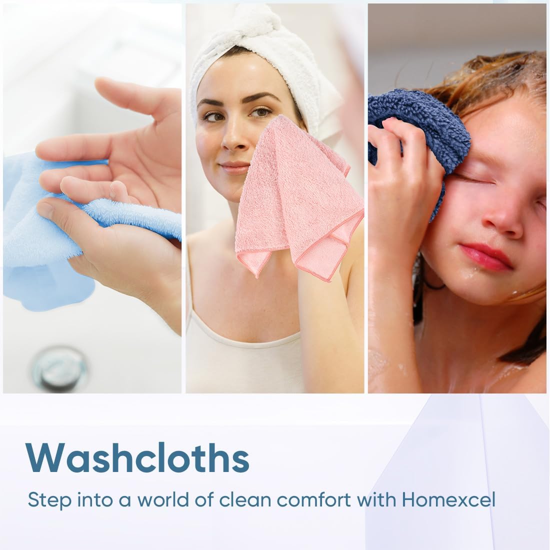 HOMEXCEL Microfiber Washcloths 12 Pack, Highly Absorbent and Soft Face Towel, Multi-Purpose Wash