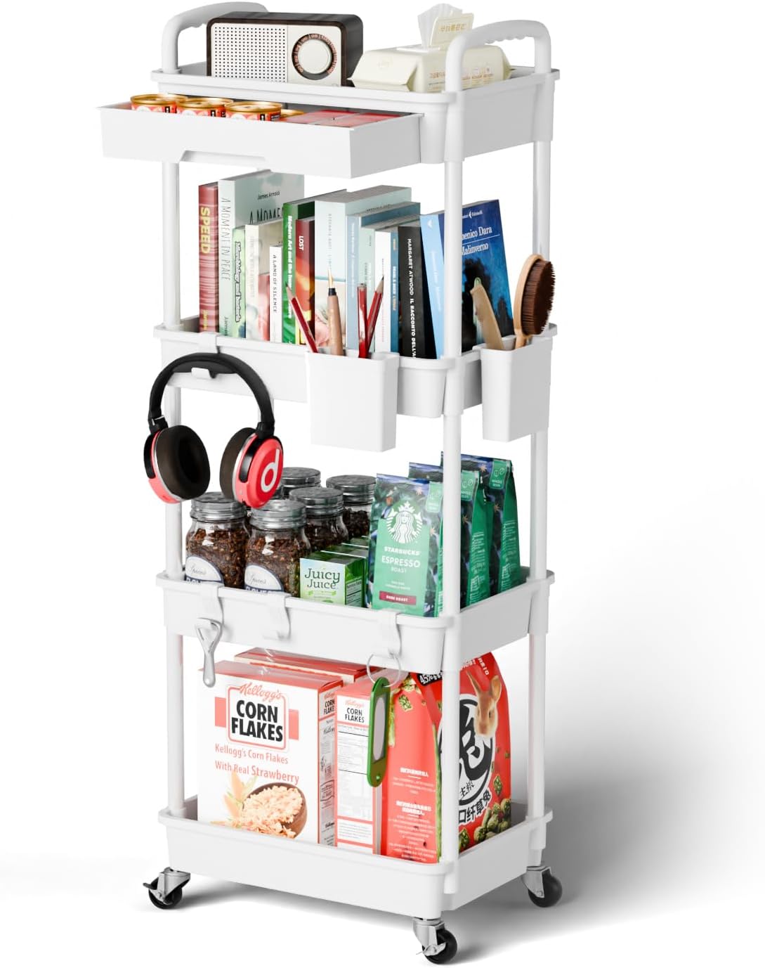 4 Tier Rolling Cart Organizer,Art Craft Diaper Bedside Snack Laundry Room Bathroom Organizer Narrow