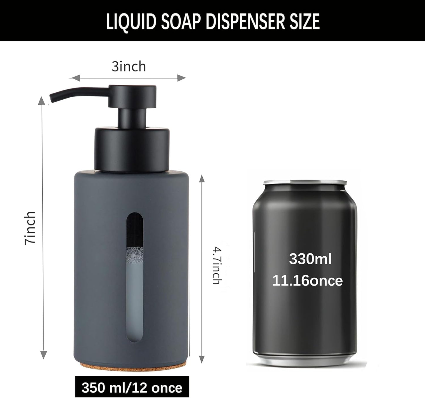 Enra Dish Soap Dispenser with Window,12oz Gary Kitchen Soap Dispenser with Stainless Steel Hand