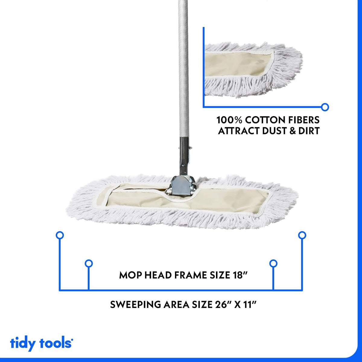 Commercial Dust Mop – 18 Inch Floor Sweeper for Hardwood, Reusable Cotton Mop Head, Extendable