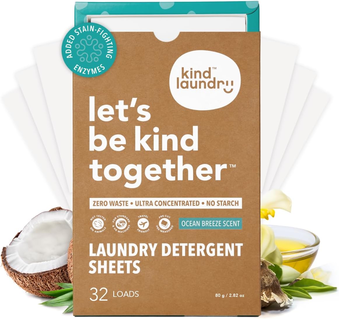 Kind Laundry Detergent Sheets with Stain-Fighting Enzymes - Plant Powered Eco-Friendly Laundry Soap
