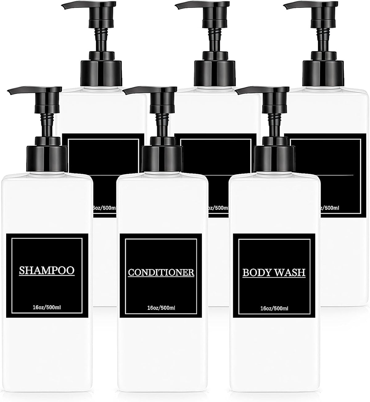 Tanlade 6 Pcs Shampoo and Conditioner Dispenser Bottles 16oz Modern Shower Soap Bottles with Pump