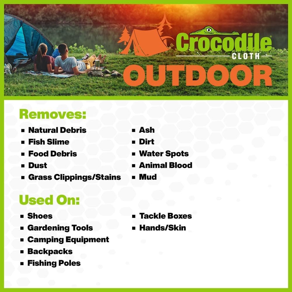 Crocodile Cloth Outdoor Cleaning Wipes – 80 Count Plant-Based Cloths (15"x10"), Skin Safe