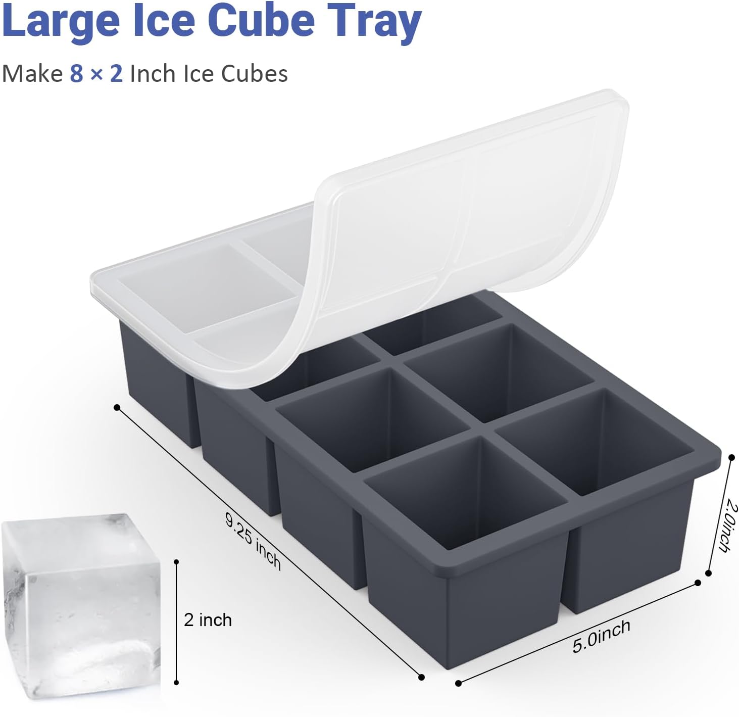 Large Ice Cube Trays for Whiskey: GGOW Big Silicone Ice Cube Trays 2Inch - Huge Square Ice Cubed