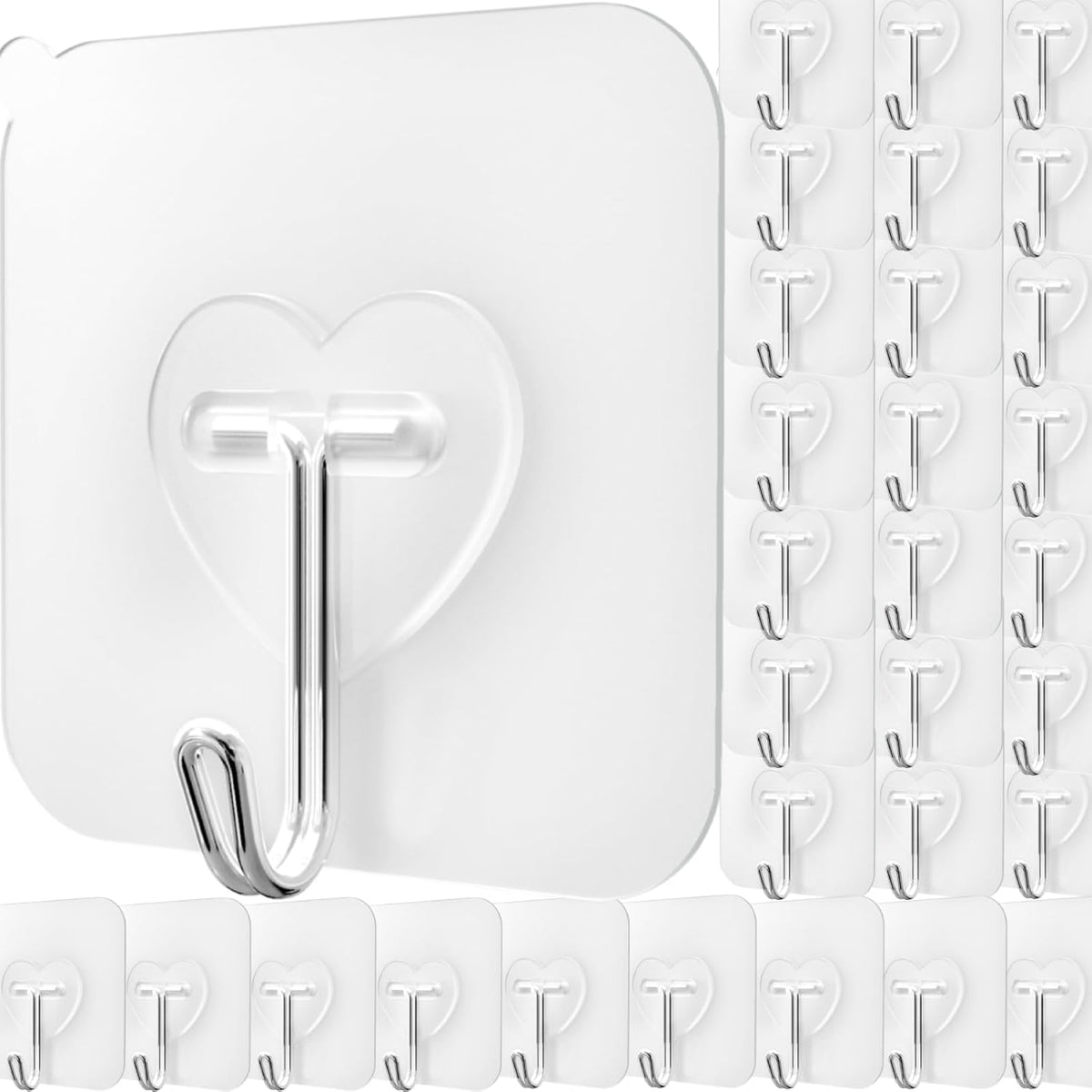 DGYB 30 Pcs Clear Adhesive Hooks for Hanging 22lb Self Adhesive Wall Hooks Heavy Duty Waterproof