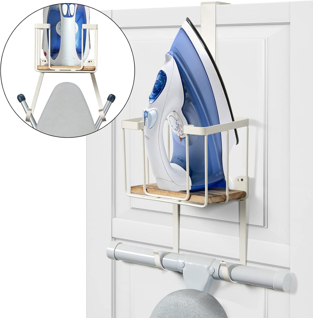 TJ.MOREE Over The Door/Wall Mount Ironing Board Hanger, Laundry Room Iron and Ironing Board Storage