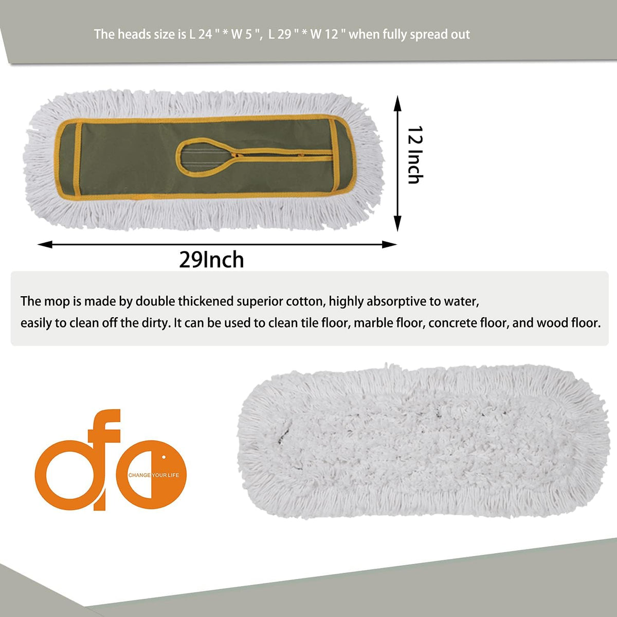 OFO 24inch Industrial Commercial Dust Mop 2 Sets // Heavy Duty Dust Mop // 63inch Length Stainless