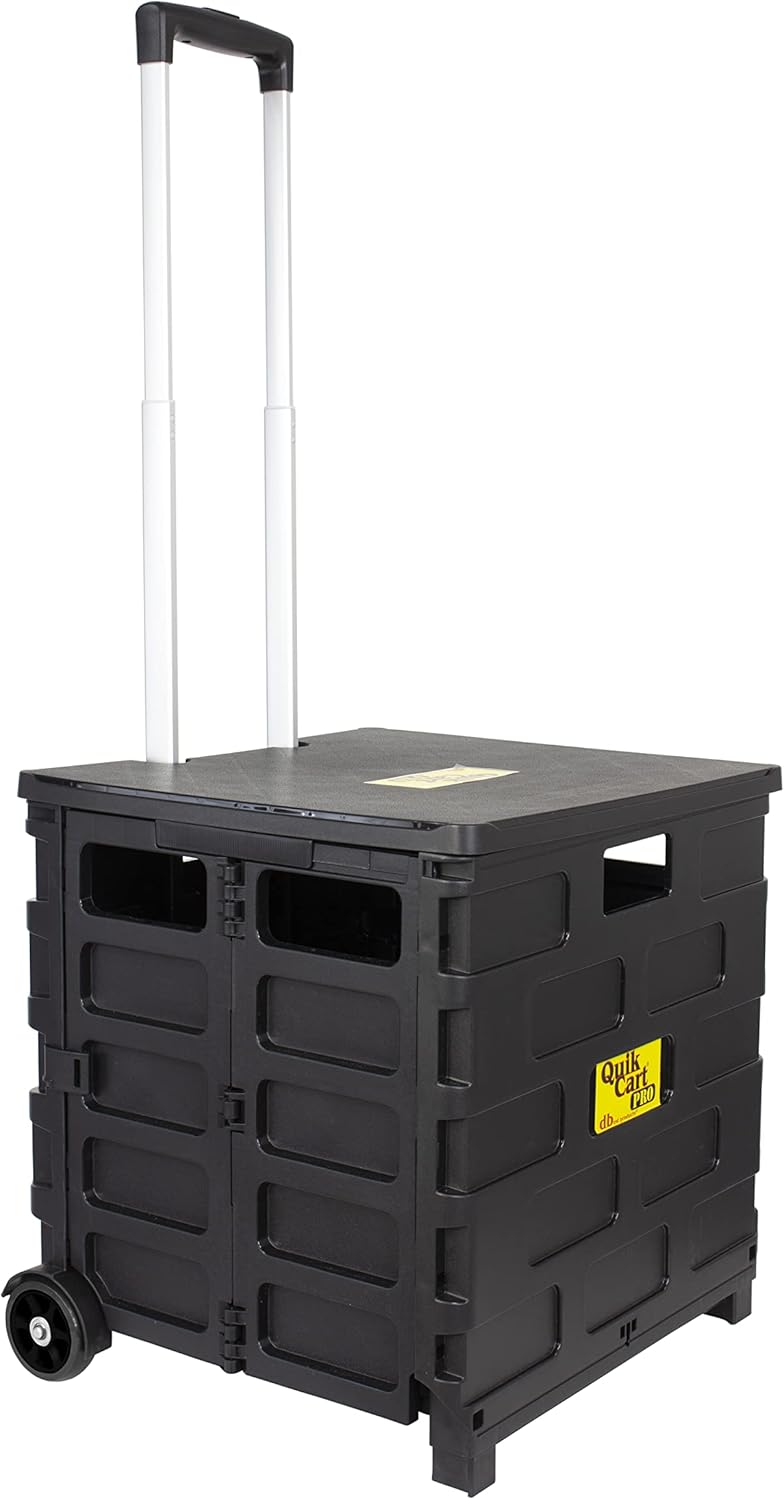 dbest products Quik Cart Pro Wheeled Rolling Crate Teacher Utility with seat Heavy Duty Collapsible