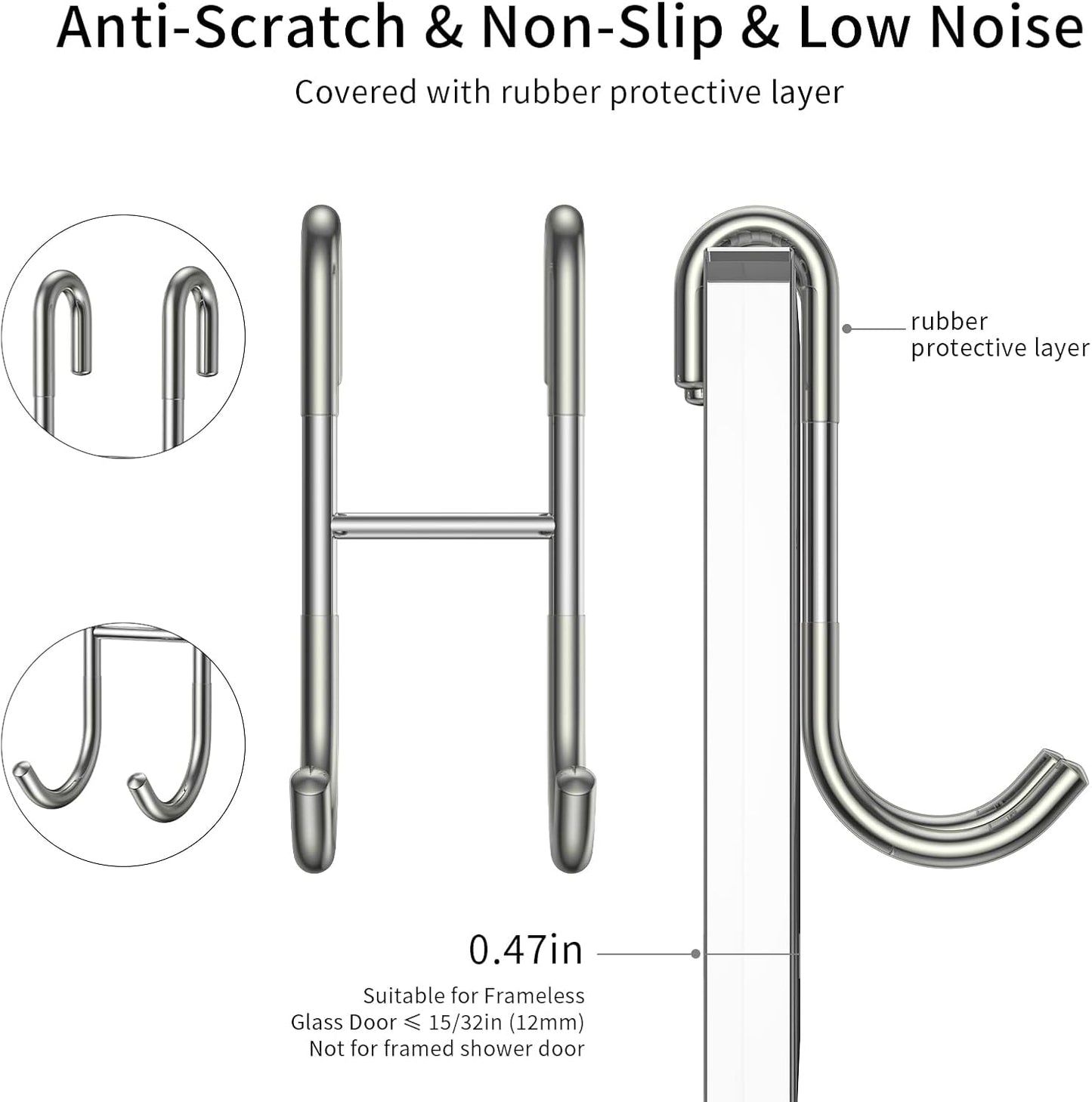 14-Inches Stainless Steel Shower Squeegee Set, Include Shower Door Hook, Adhesive Hook and Spare