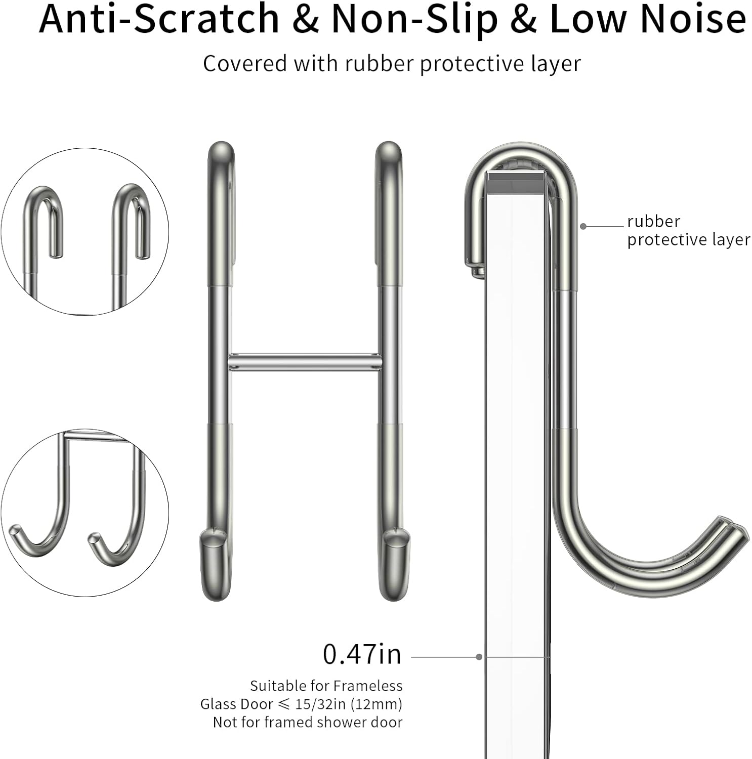 14-Inches Stainless Steel Shower Squeegee Set, Include Shower Door Hook, Adhesive Hook and Spare