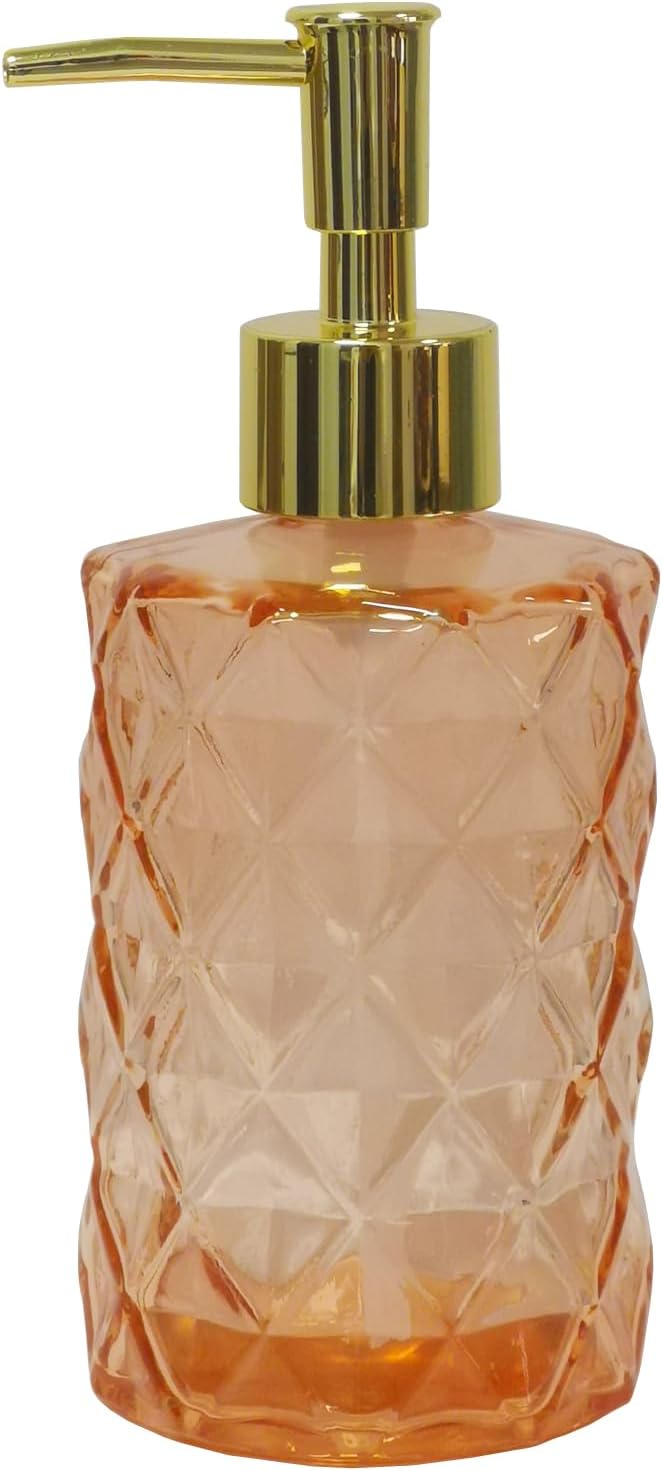 Glass Soap Dispenser with Gold Plastic Pump, 12oz Refillable Liquid Hand Soap Dispenser, Crystal
